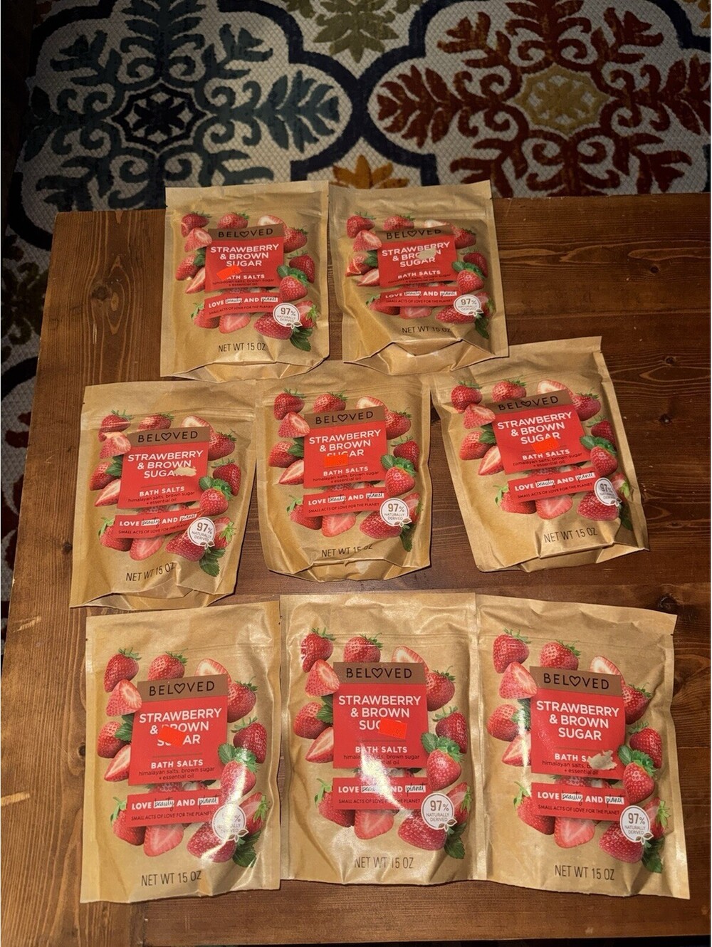 Lot Of 8 Love Beauty & Planet Beloved Bath Salts 15 Oz Strawberry & Brown Sugar
